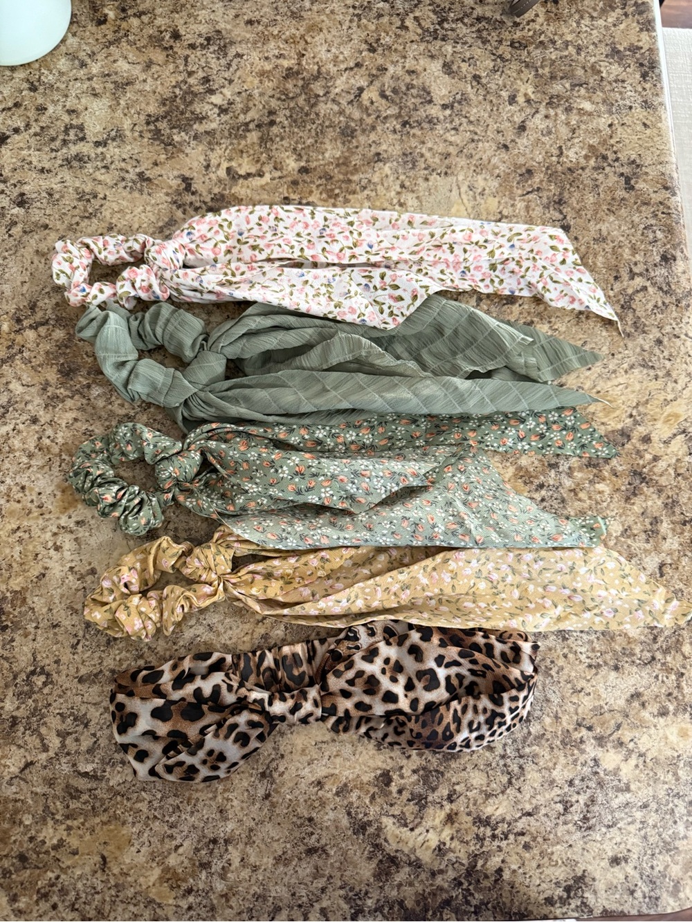 Women’s Floral Print Scarf Hair Ties and Leopard headband - Assorted bundle